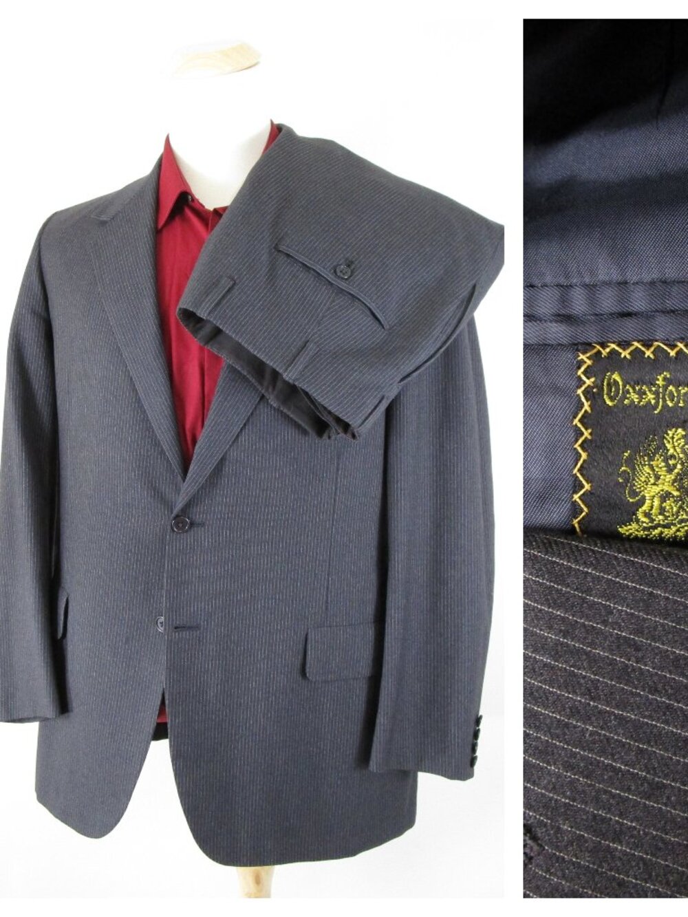 Vintage Oxxford Clothes Mens Gray Pinstripe Wool Suit Size 44L Pants 34 X 32